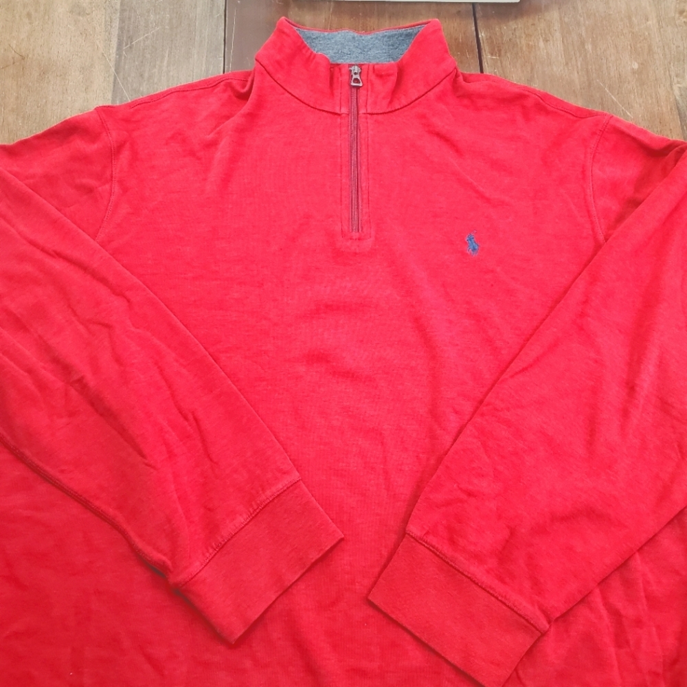 Ralph Lauren Polo 1/4 Zip Sweater Mens XXL 2XL Red Blue Pony Long Sleeve
